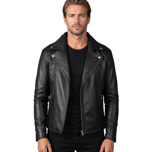 Men's Black Leather Biker Jacket - Tobias