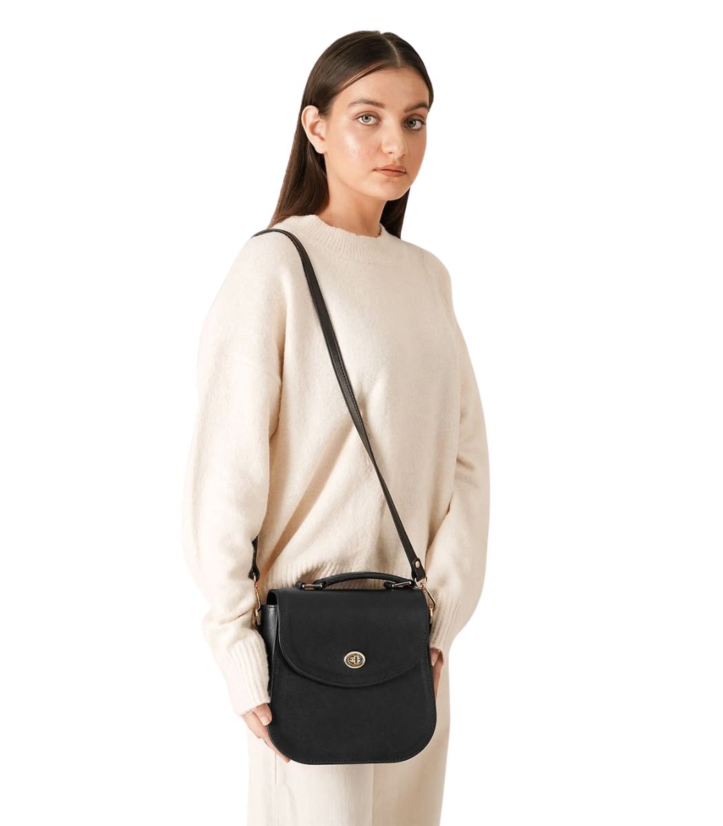 1 The Sandra Black Leather Saddle Bag - Image 1