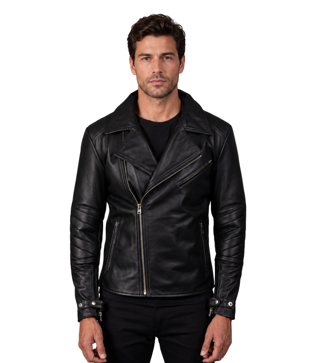 1 Raiden Black Leather Biker Jacket - Image 1