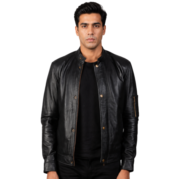 Men's Black Leather Biker Jacket - Sune