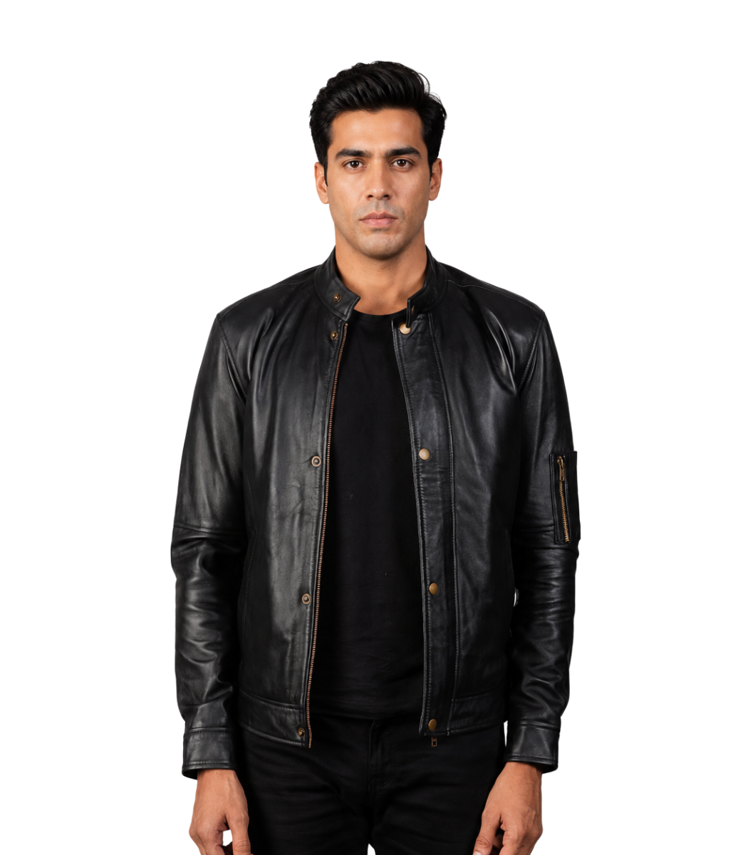 1 Men's Black Leather Biker Jacket – Sune - Image 1