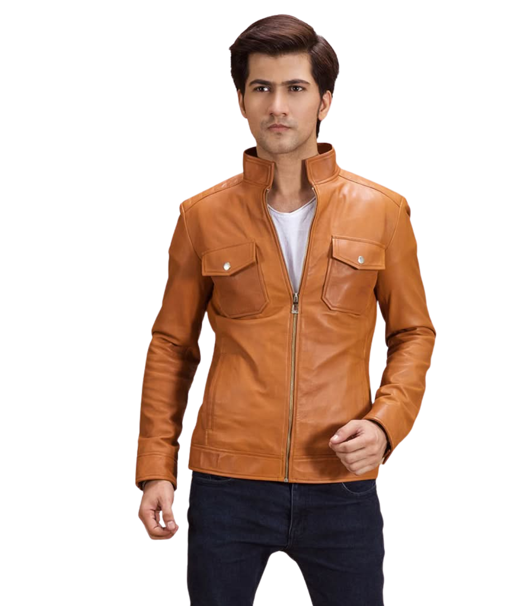 1 Men's Tan Leather Biker Jacket – Ulrik - Image 1