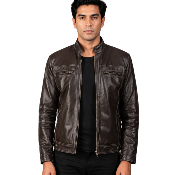 Men's Brown Leather Biker Jacket - Rolf
