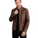 Men's Distressed Brown Leather Biker Jacket – Gorm