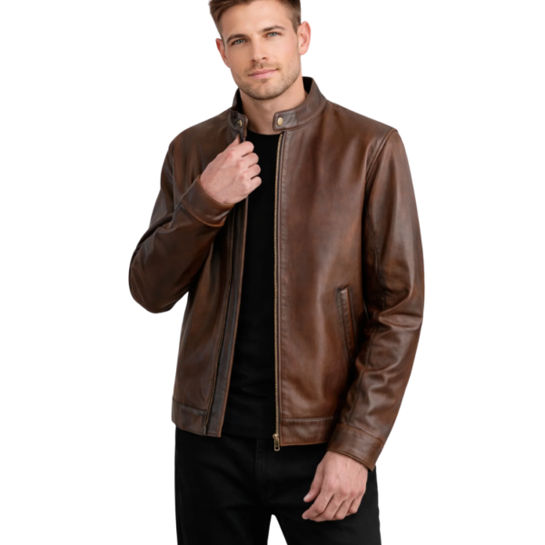 Men's Distressed Brown Leather Biker Jacket - Gorm