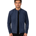 Charcoal Navy Blue Suede Biker Jacket