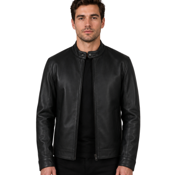 Men's Matte Black Leather Biker Jacket - Gorm