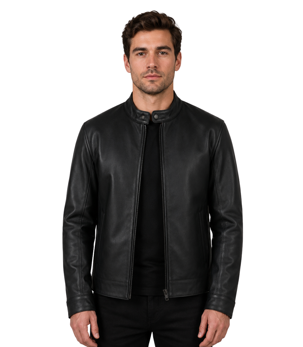 1 Zen Matte Black Leather Biker Jacket - Image 1
