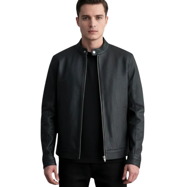 Men's Tumbled Black Leather Biker Jacket - Gorm