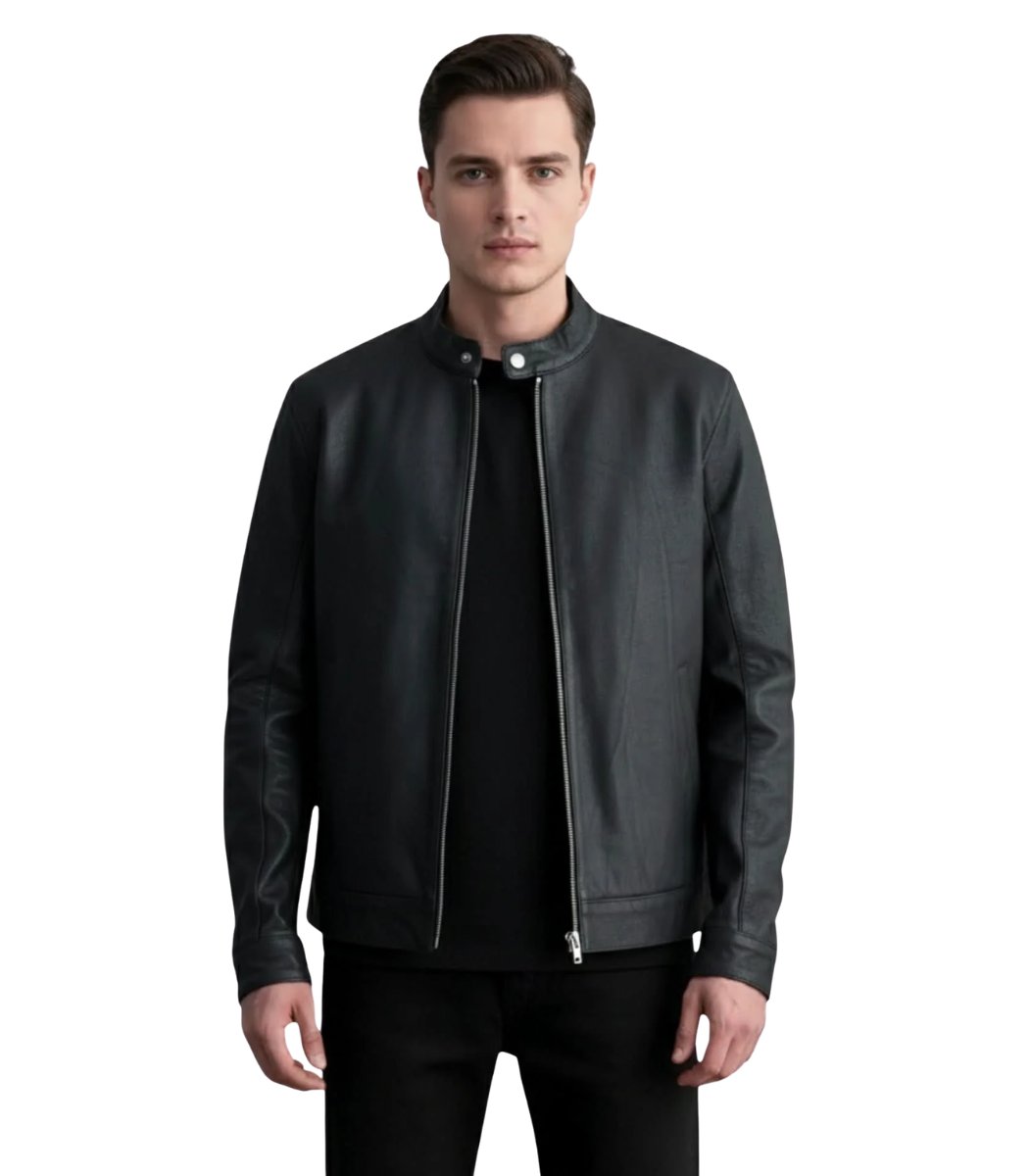 1 Zen Tumbled Black Leather Biker Jacket - Image 1