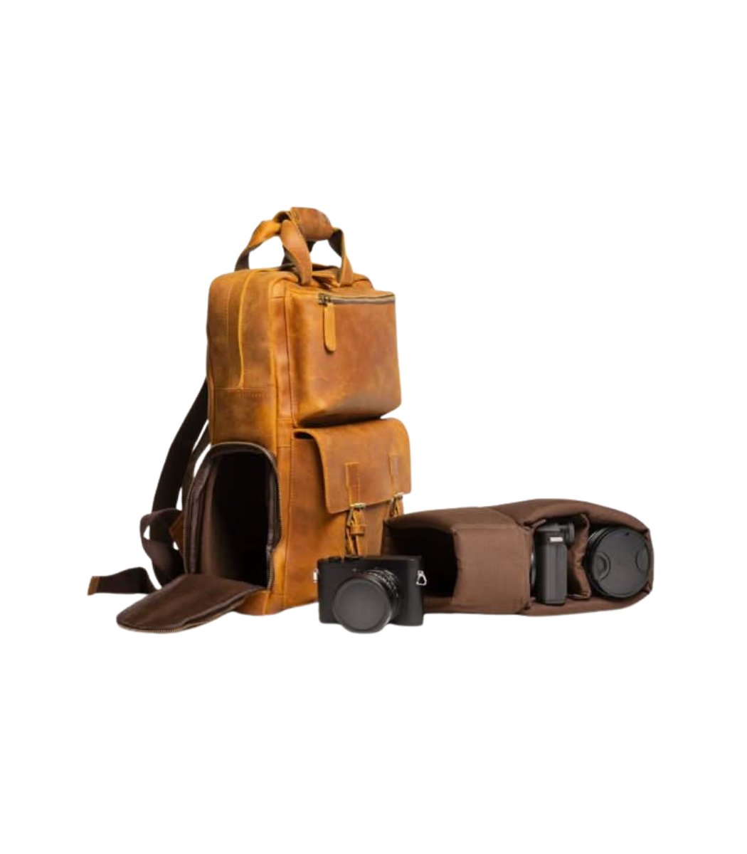 1 The Mann Bag Large Capacity Leather Camera Backpack - Image 1