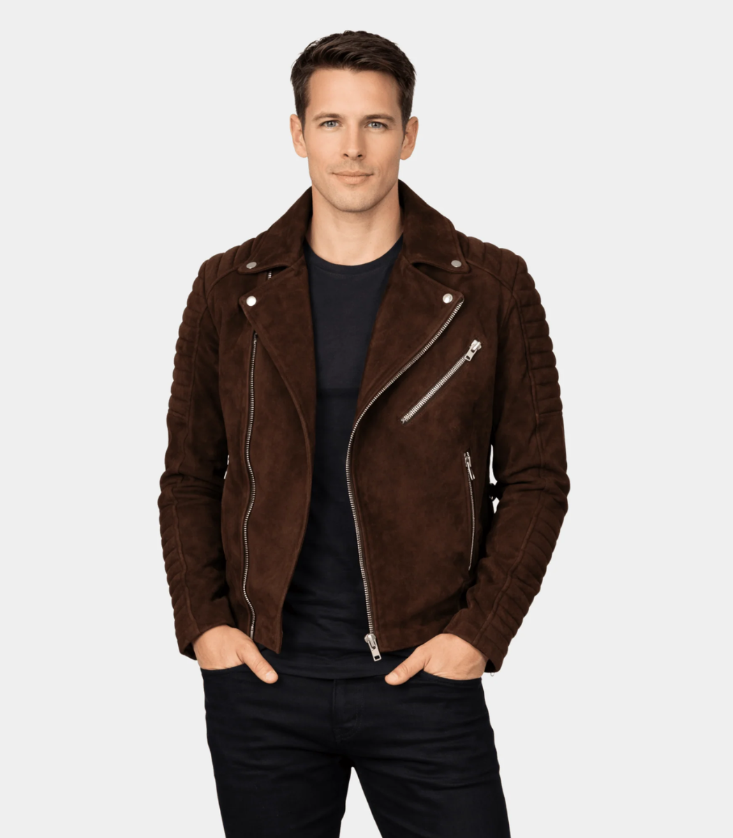 1 Armand Mocha Suede Biker Jacket - Image 1