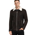 Black Shearling Suede Bomber Jacket