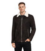 Black Shearling Suede Bomber Jacket