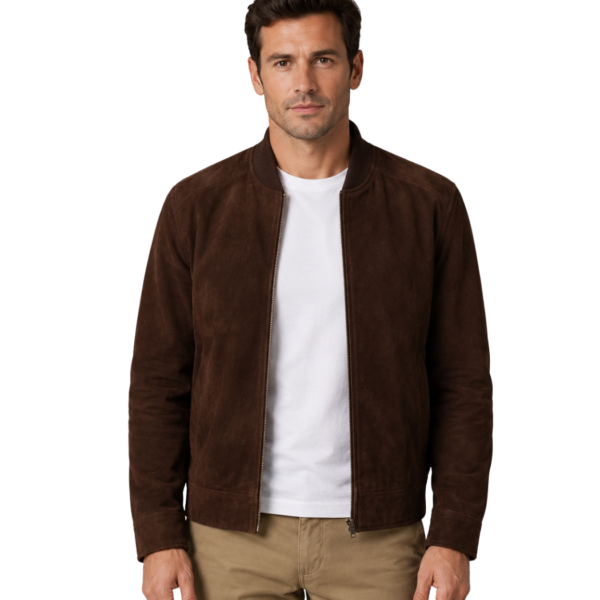 Men's Mocha Suede Bomber Jacket - Kjell