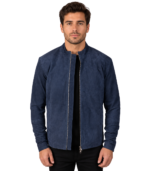Charcoal Navy Blue Suede Biker Jacket