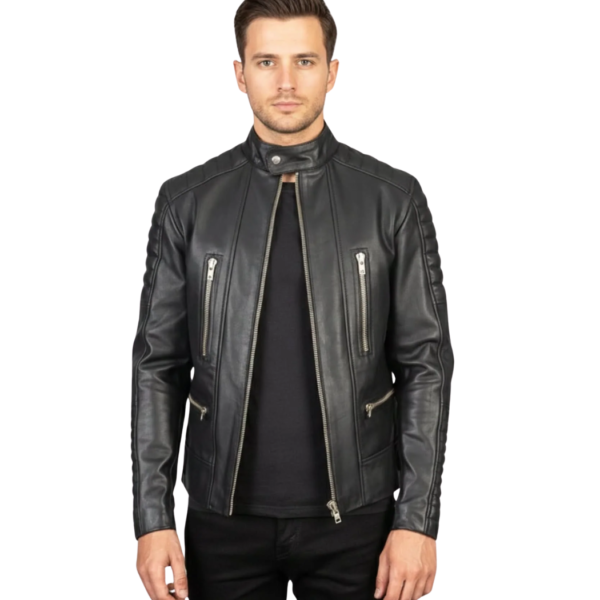 Men's Black Leather Biker Jacket - Lars