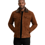 Dallis Brown Suede Shearling Trucker Jacket
