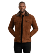 Dallis Brown Suede Shearling Trucker Jacket
