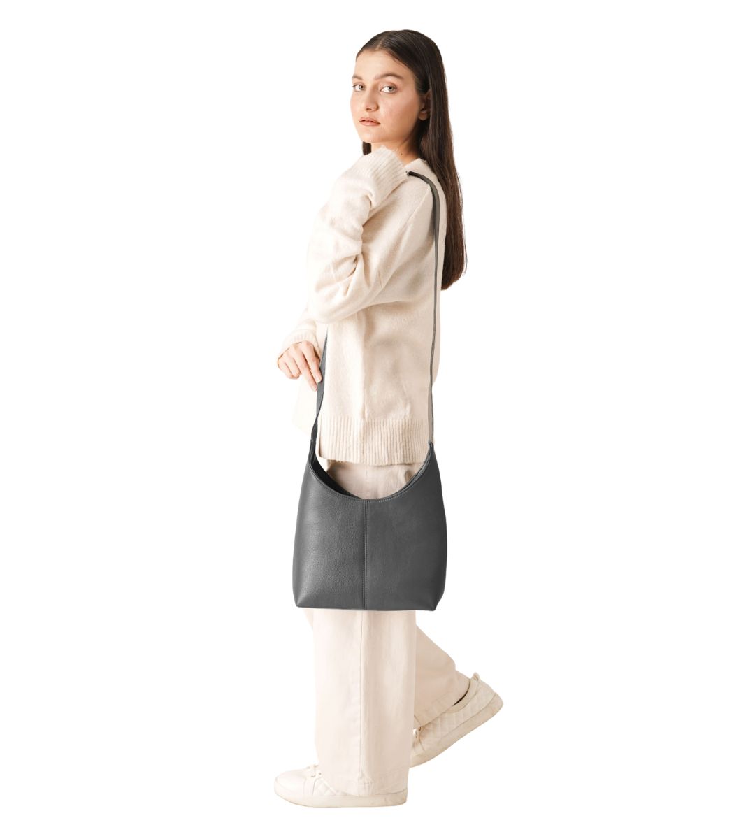 1 The Stefani Grey Leather Hobo Bag - Image 1