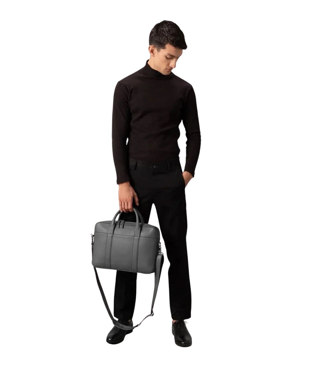 1 The Captain Grey Leather Briefcase - Image 1