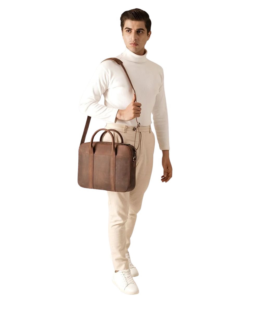 1 The Captain Vintage Distressed Brown Leather Briefcase - Image 1