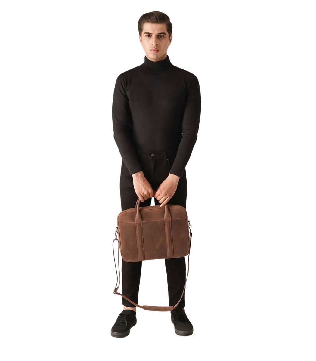 1 The Captain Vintage Tan Brown Leather Briefcase - Image 1