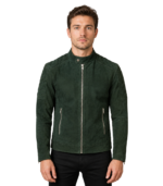 Fernando Quilted Green Suede Biker Jacket