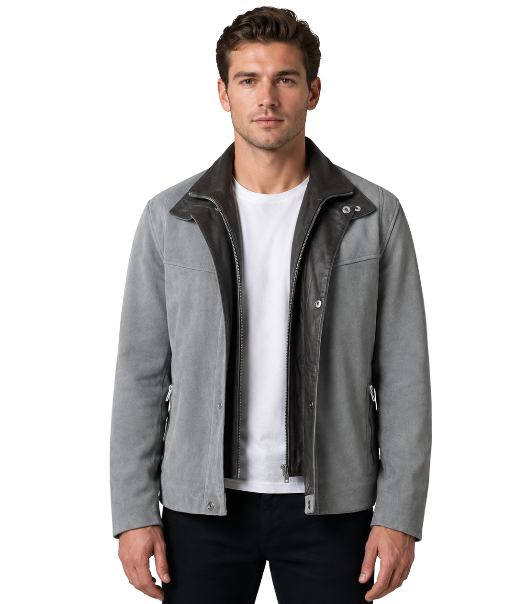 1 Henrik Grey Suede Cafe Racer - Image 1