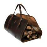 Full-Grain Brown Leather Firewood Log Carrier