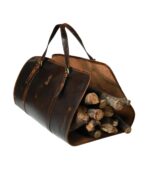 Full-Grain Brown Leather Firewood Log Carrier