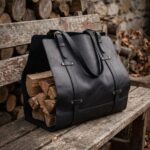 Genuine Black leather Firewood Holder