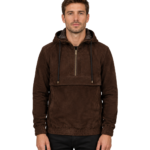 Kenton Hooded Mocha Suede Pullover Jacket