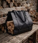 Genuine Black leather Firewood Holder