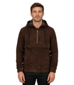 Kenton Hooded Mocha Suede Pullover Jacket