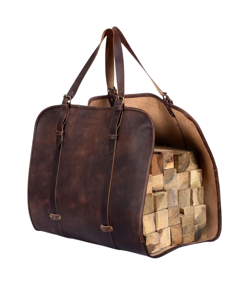 1 Leather Firewood Carrier with Adjustable Handles - Image 1