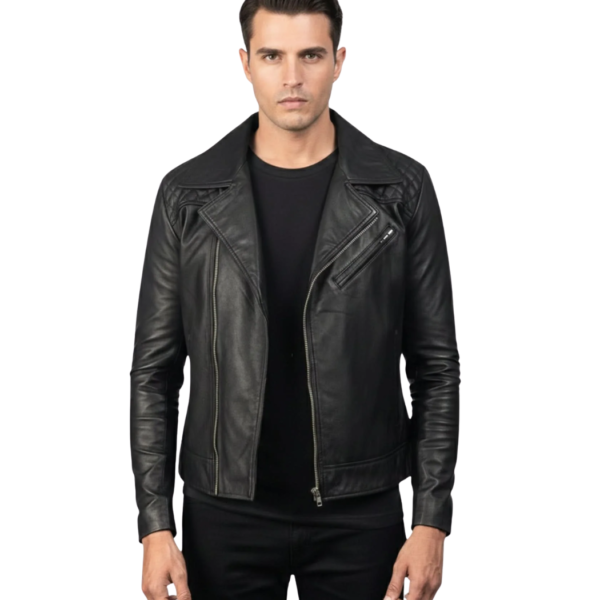 Men's Quilted Black Leather Biker Jacket - Torvald