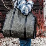Greyish Wood Carrier With Black Strips
