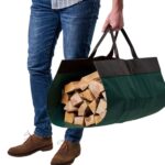 Large Leather Canvas Wood Carrying Bag