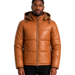 Gordon Tan Hooded Leather Puffer Jacket