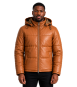 Gordon Tan Hooded Leather Puffer Jacket