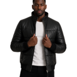 Lucas Black Leather Puffer Bomber Jacket