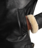 Francis B-3 Black & Cream Leather Bomber Jacket - Image 5
