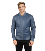 Bomia Blue Leather Bomber Jacket