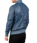 Bomia Blue Leather Bomber Jacket - Image 3