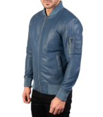 Bomia Blue Leather Bomber Jacket - Image 4