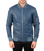 Bomia Blue Leather Bomber Jacket - Image 5