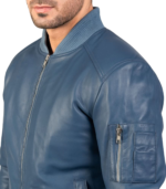 Bomia Blue Leather Bomber Jacket - Image 6