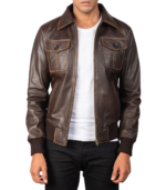 Aaron Brown Leather Bomber Jacket - Image 3