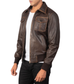Aaron Brown Leather Bomber Jacket - Image 4
